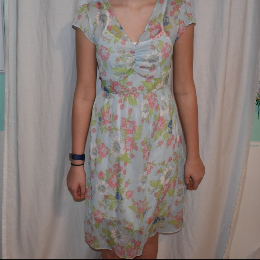 Two Hearts Maternity Floral Spring Dress Blue/Pink